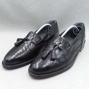 Piero Cervi Black Leather Tassel Wingtip Loafers Dress Shoes Italy EU42.5 US 9.5